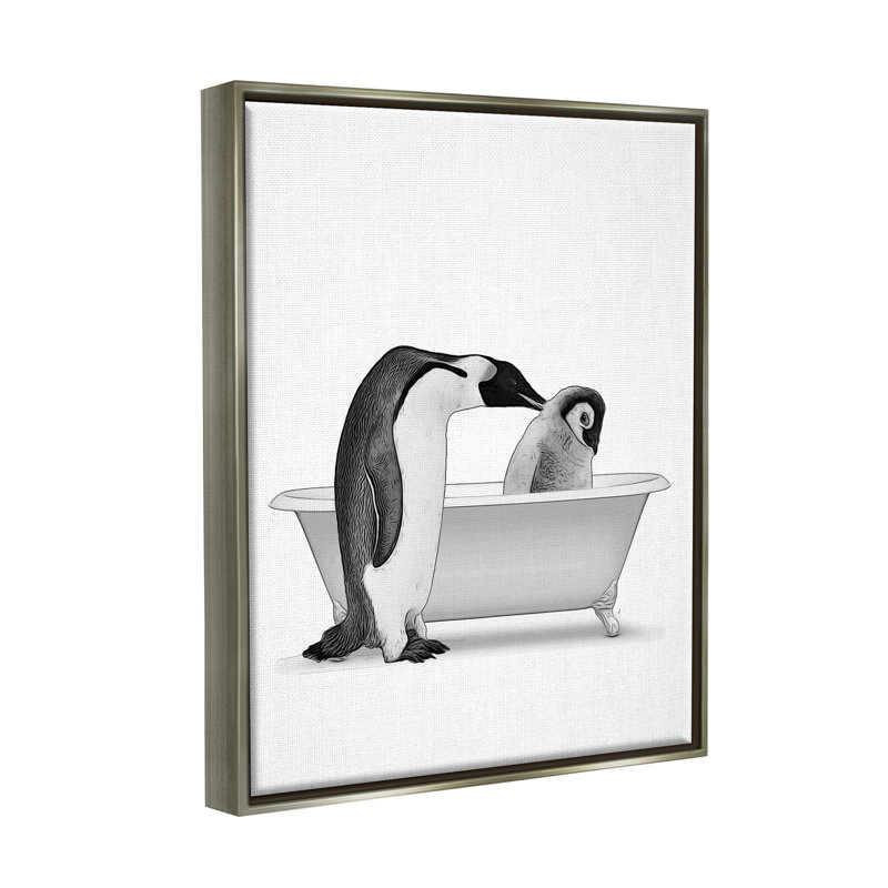 «Penguin & Chick Bathroom Tub» par Annalisa Latella, impression, H 19 po x l 13 po x P 0,5 po, Mdf