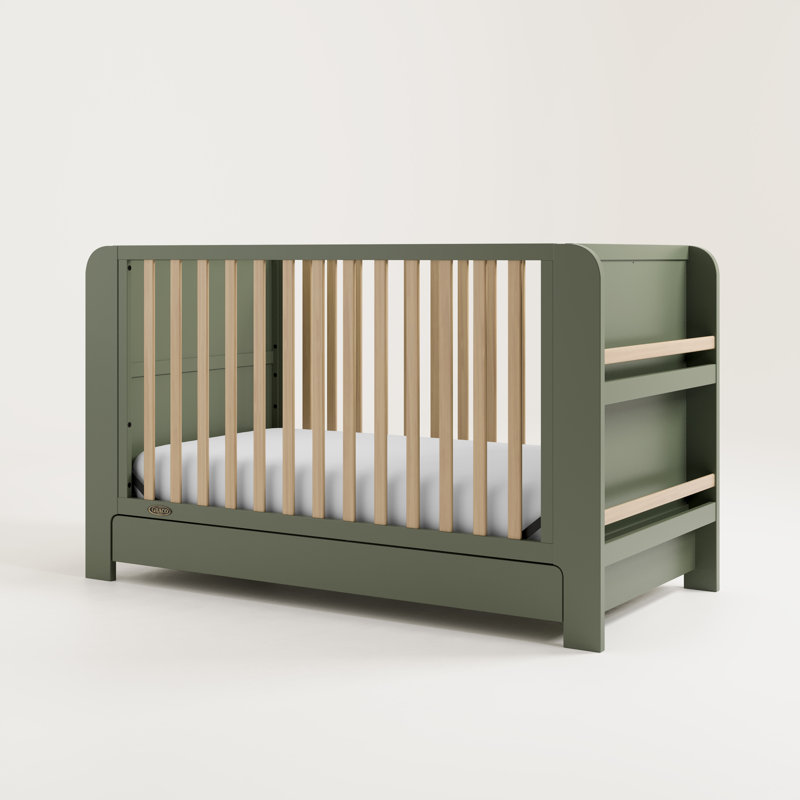Read-With-Me 4-In-1 Convertible Crib With Drawer, Crib, Olive/Driftwood
