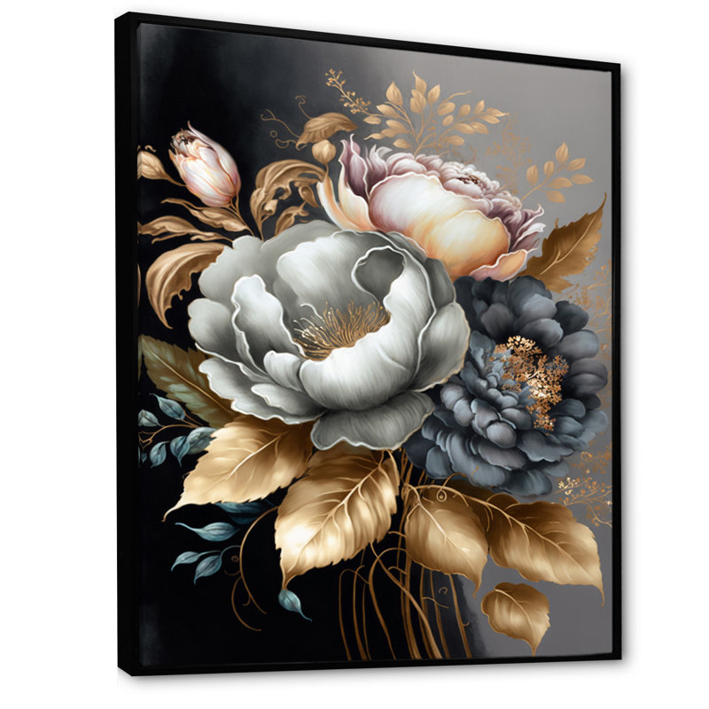 Bouquet de fleurs bleues V - Impression sur toile, H 44 po x l 34 po x P 1,5 po, Cadre flottant noir