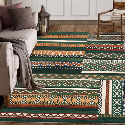 Area Rug 5x7 Southwestern Washable Rugs for Living Room Distressed Vintage Area Rug for Bedroom Xmas Geometric Patchwork Office Carpet Low Pile Neutral Soft Nursery Rug Multi Color