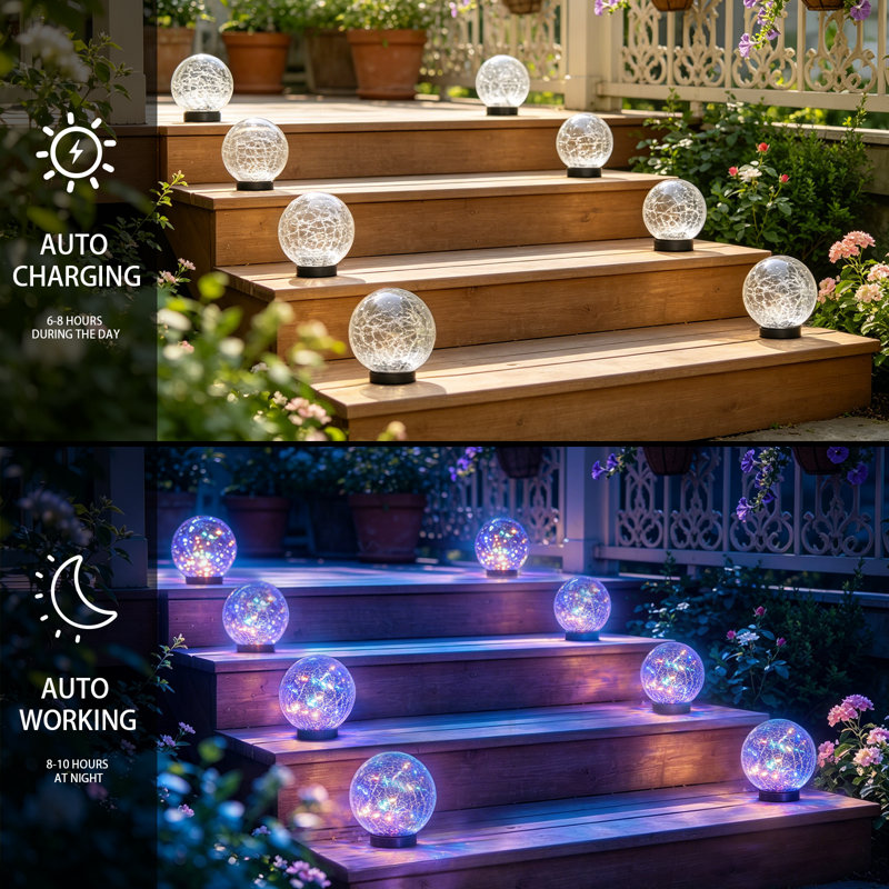 Natural Solar Powered Glass Flood Light Pack, Polychrome