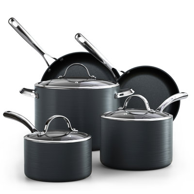 Cooks Standard 8-Piece Nonstick Hard Anodized Cookware Set, Pots and Pans Set Includes Saucepans, Stockpot, Frying Pans, Lids, Black