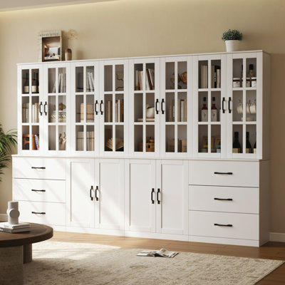 Bibliothèque 71 po x l 94,4 po avec portes en verre et grands tiroirs de rangement (2C + 2D)