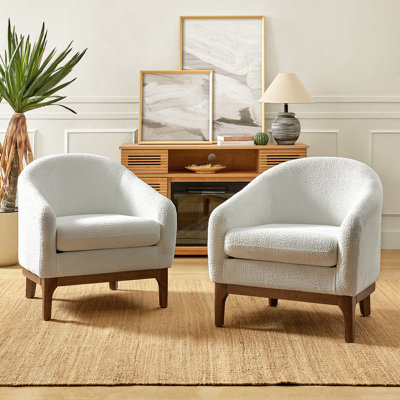 Berklie Modern Boucle Barrel Chair with Solid Wood Legs