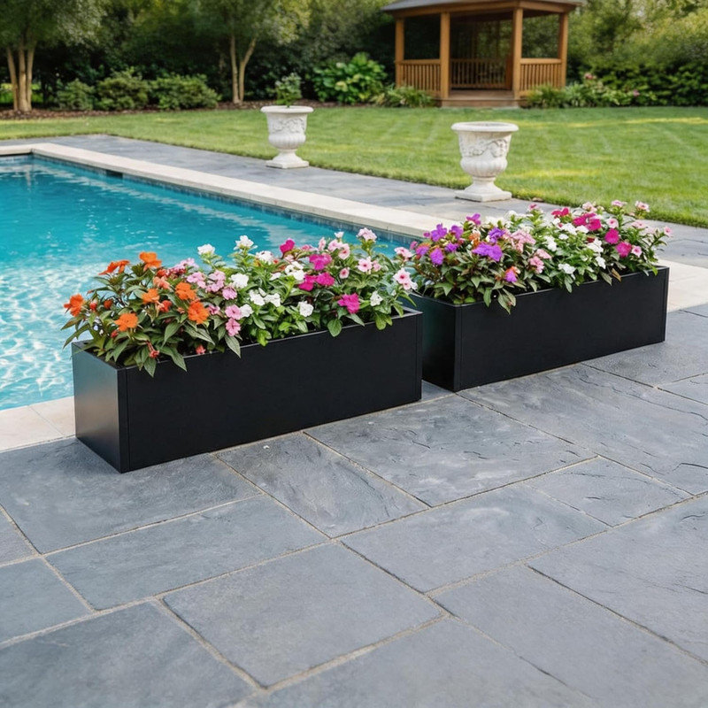 2pcs 36” Metal Rectangular Galvanized Steel Planter Box, Hanging Window Sill Flower Pot with Drainage Holes, Rust & Weather Resistant Heavy Duty Wall Mount for Indoor Outdoor Plant Decor