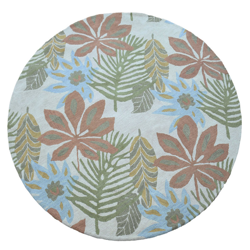 Stantonsburg Hand Tufted Wool Eco-Friendly Area Rugs - Round, Cream Color, Floral Modern Design, High Pile Thick Handmade Anti Skid Area Rugs for Living Room, Bed Room