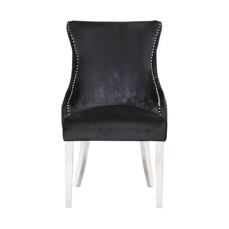 Chaise d'appoint en velours capitonné Hezekyah, Noir