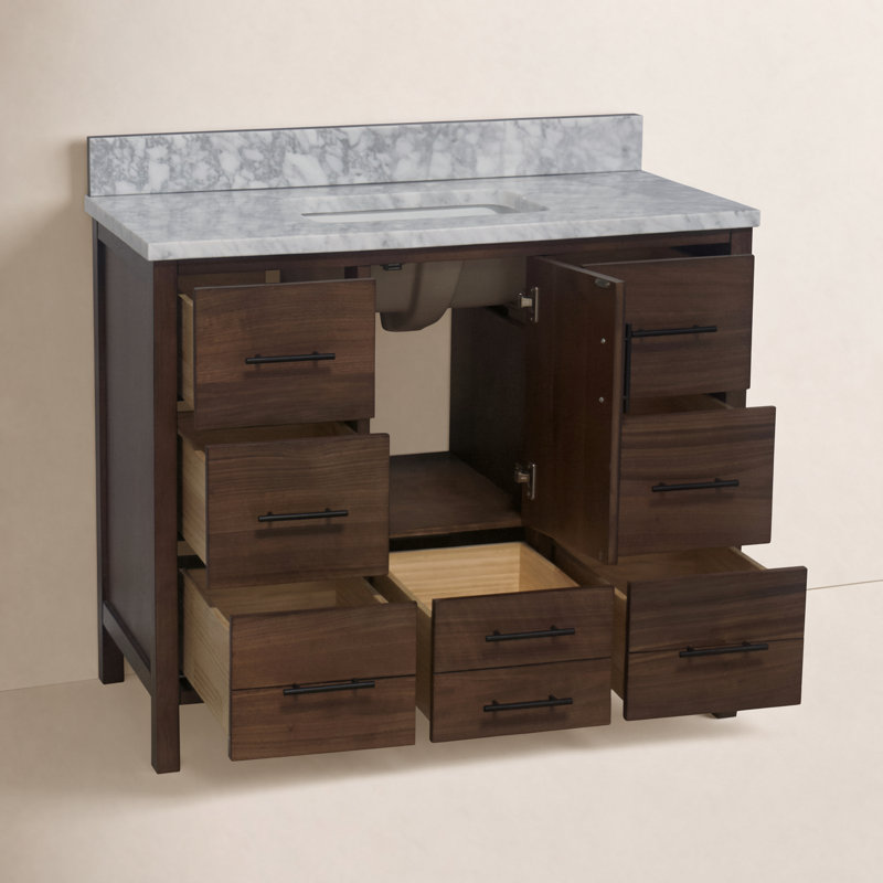 Kiara 42'' Single Bathroom Vanity with Top, Carrara Marble, Walnut