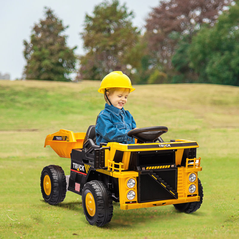 Kids Ride On Dump Truck, 12V Ride on Car w/ Electric Dump Bed, Shovel