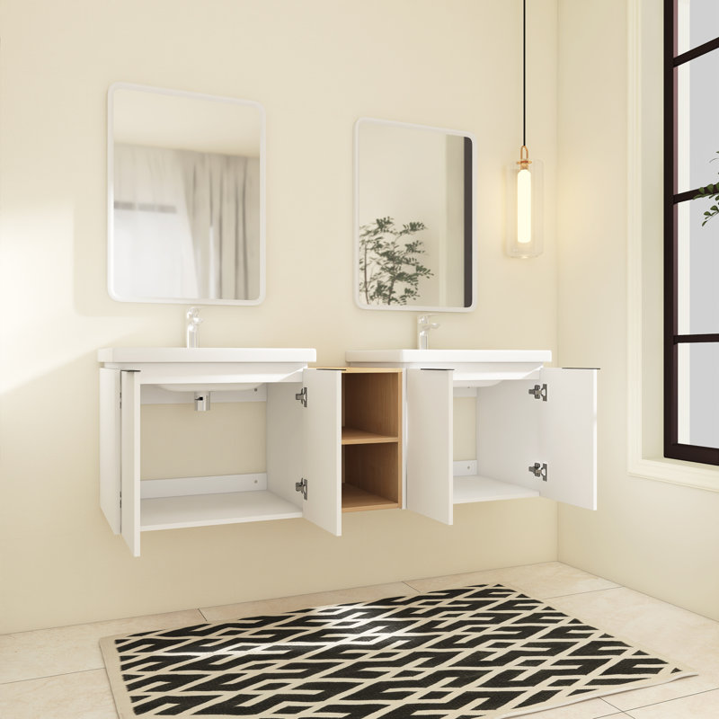 Meuble-lavabo double 58,46 po avec plateau en céramique Ansharah