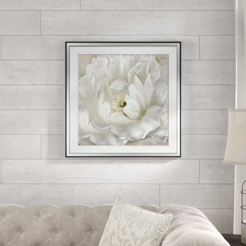 Tableau « Pivoine parfaite », H 16 po x l 16 po x P 1,5 po, Cadre argenté