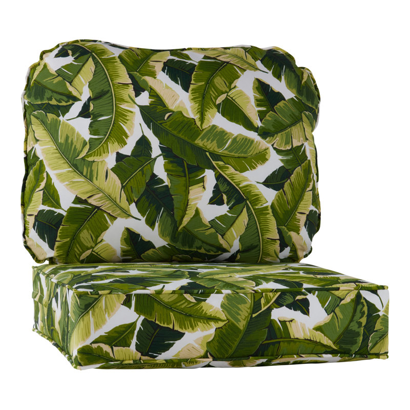 Ensemble de coussins de siège d'extérieur 2 pièces, Feuilles de palmier / blanc