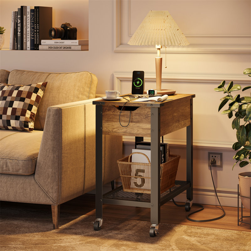 Haigh End Table with Removable Laptop Desk and Charging Stations, Brown