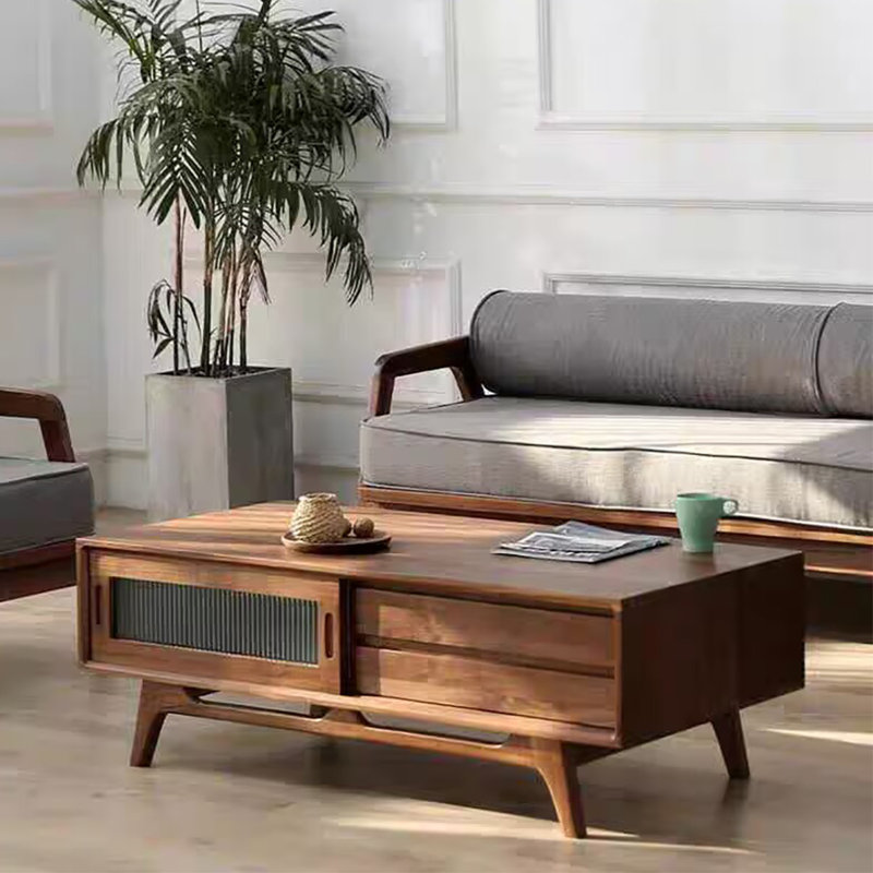 Table basse moderne avec porte rectangulaire en verre, 16.5" H x 39.4" L x 21.7" W