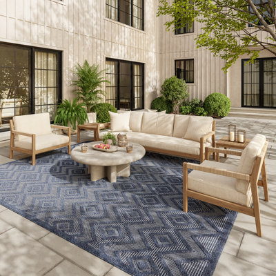 Foundry Select Versatile Diamond Navy Blue Indoor/Outdoor Area Rug