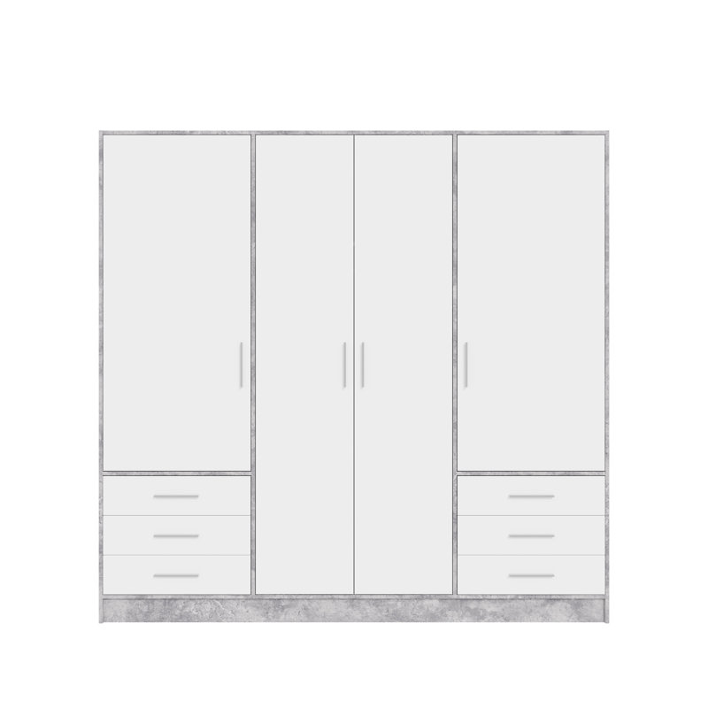 Ingram 4 Door Wardrobe, Concrete Grey/White Matt