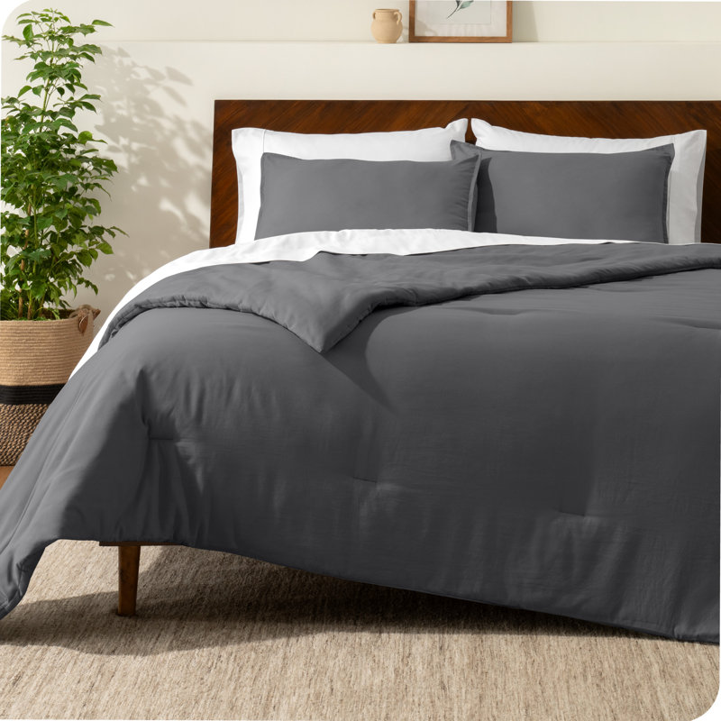 Ensemble d'édredon en duvet synthétique, Gris, Édredon double + 2 taies décoratives standards