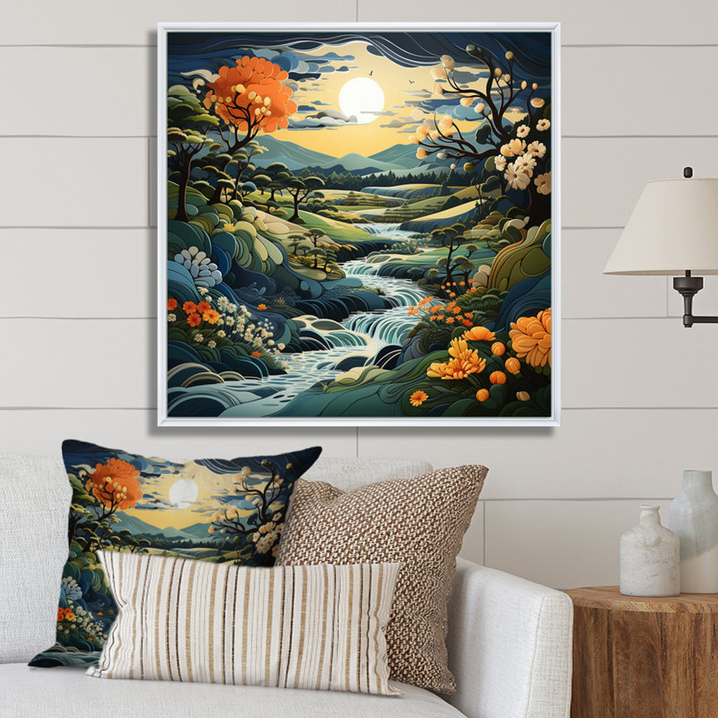 Countryside Winding River III - Landscapes Canvas Wall Art, H 36 po x l 36 po x P 1,5 po, Cadre flottant blanc