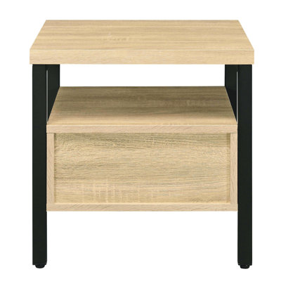 Rustic Style Oak And Black Accent Table With Drawer - For Various Relaxing Settings Metal Legs, Partical Board & Composite Wood 1 Appeal Reading Room