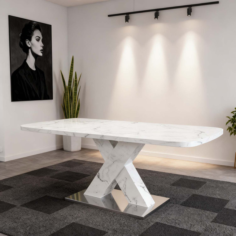 Rectangle Dining Table With Metal Base, White