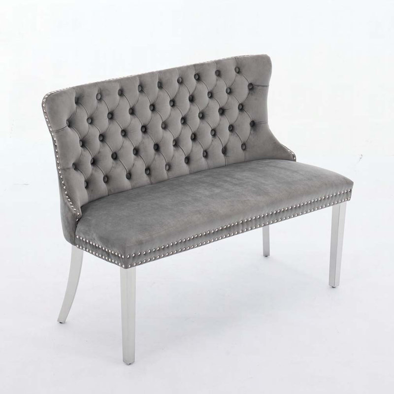 Banc en velours pour causeuse double, Gris, Argent