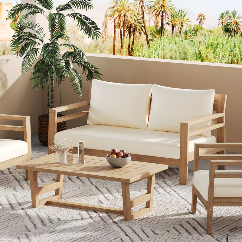 Ensemble de conversation d'extérieur en bois d'acacia avec coussins Fierro