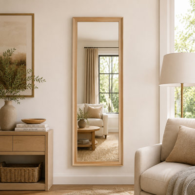 Miroir pleine longueur 64 po x 21 po à grain de bois avec fixation au sol en verre incassable sans cuivre 5 mm