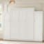 Lit double blanc avec deux garde-robes, plateforme stable et tablette pour armoire de chambre à coucher, étagère de rangement, chambre d'amis polyvalente,