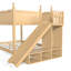 Lit double au dessus d'un lit double avec tablettes coulissantes et de rangement, maison moderne en bois massif naturel