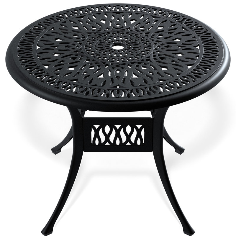 34.83-Inch Cast Aluminum Patio Dining Table With Black Frame And Umbrella Hole - Rust , , Space, Comfortable 34.83" In To Wear Tear,