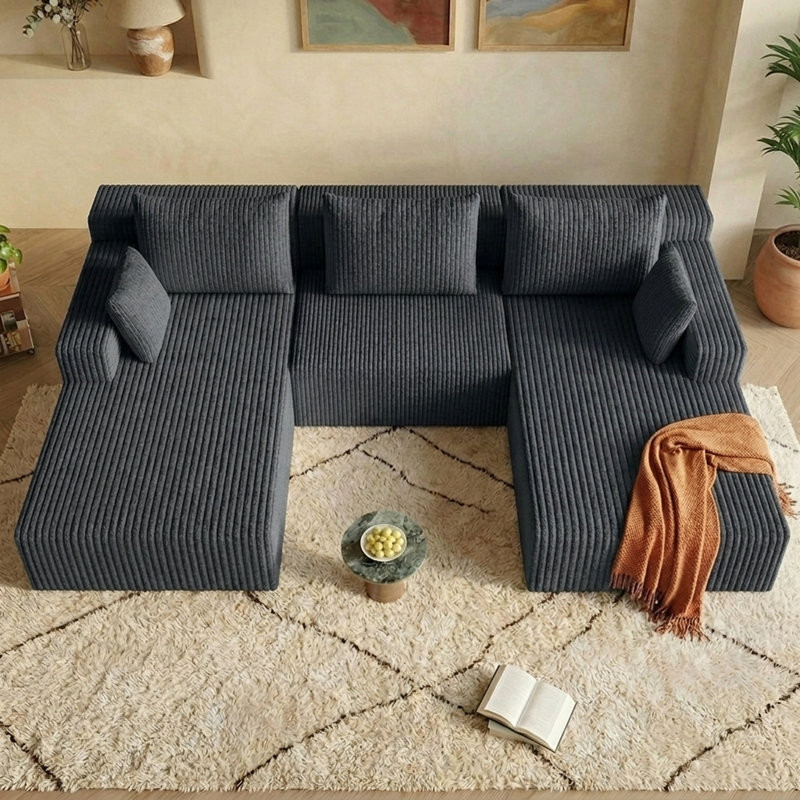 107" U-Shape Cloud Couch, Modern Modular Sectional Boneless Cloud Couch for Living Room, Deep Seat Sleeper Chaise Longue for Living Room, No Assembly Required