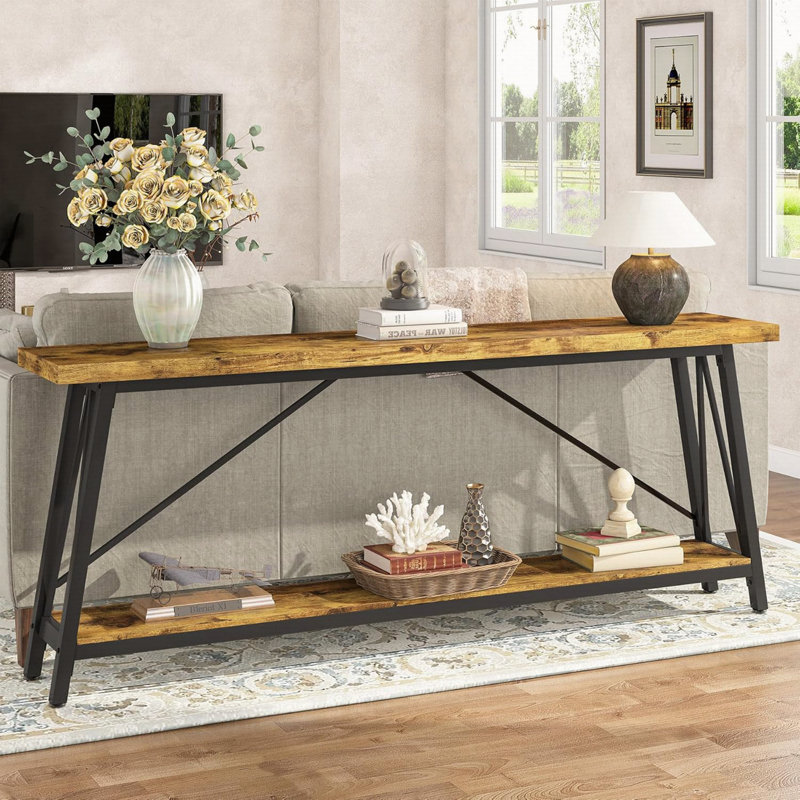 Francessca 70.87'' Console Table, Rustic Brown, Black