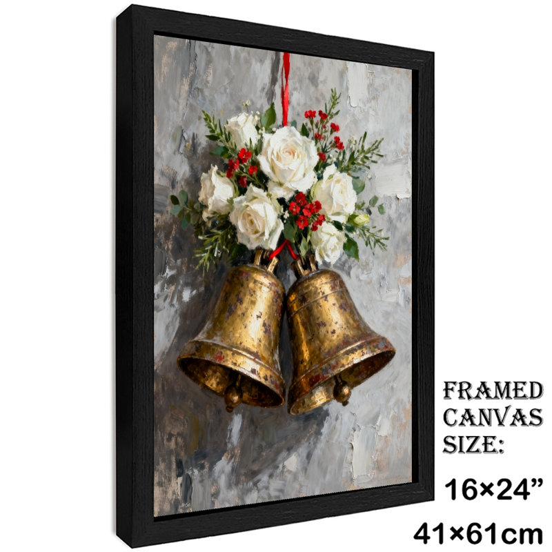 Art mural noir avec clochettes et fleurs rétro, H 25 po x l 17 po