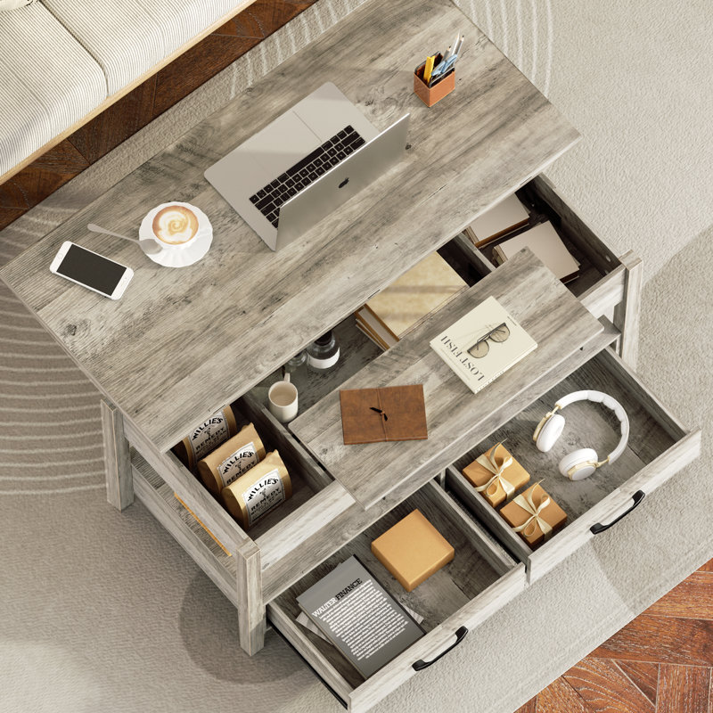 Lift Top Coffee Table, 3-in-1 Multifunctional Coffee Table with Drawers and Hidden Compartments