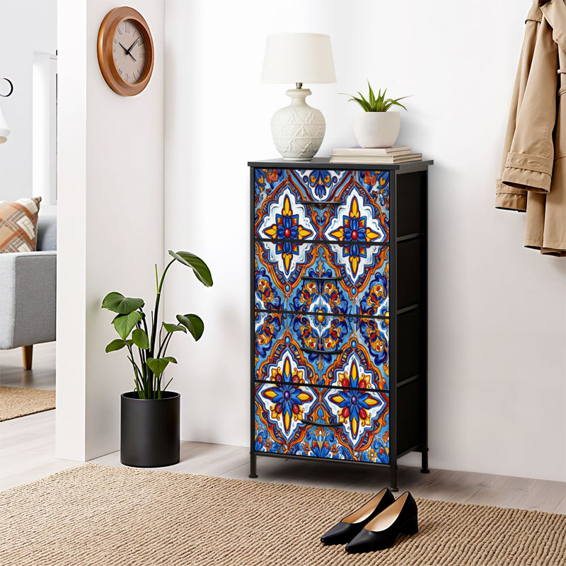 4 Drawer Dresser for Bedroom, Narrow Chest of Drawers, Wooden Top and Study Iron Frame 18"x37.5"-(WxH)