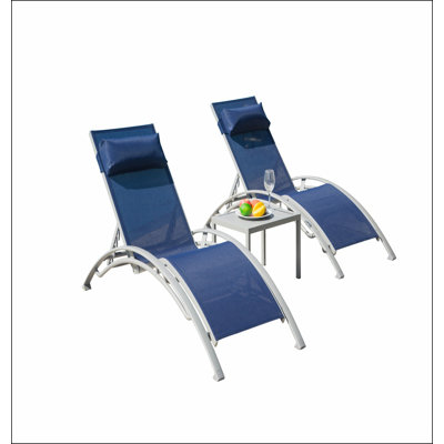 Ensemble de 3 chaises longues de piscine pour l'extérieur, réglables en aluminium avec table d'appoint en métal, pour piscine