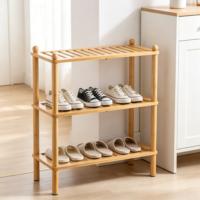 Étagère à chaussures en bambou pour placard, étagère à chaussures empilable et autoportante, rangement robuste pour l'entrée, le garage et les petits espaces.