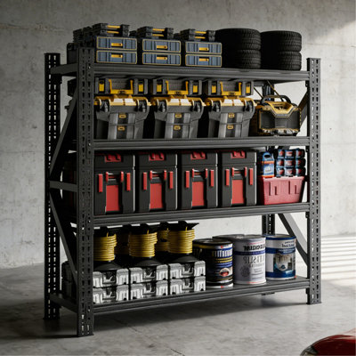 Étagère de garage robuste 5000 lb, unité de rangement réglable en métal à 4 tablettes (H 63 po x l 67 po x P 23,7 po)