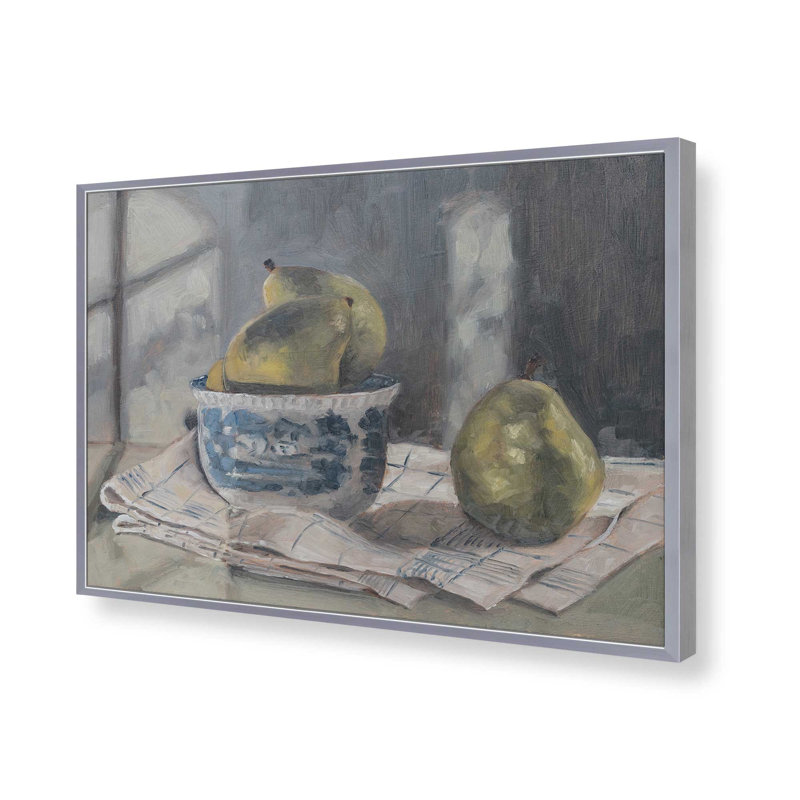 «Pears In A transfertware Bowl 1» par Miss Mustard Seed, reproduction d'art, Argent argent, H 24 po x l 32 po