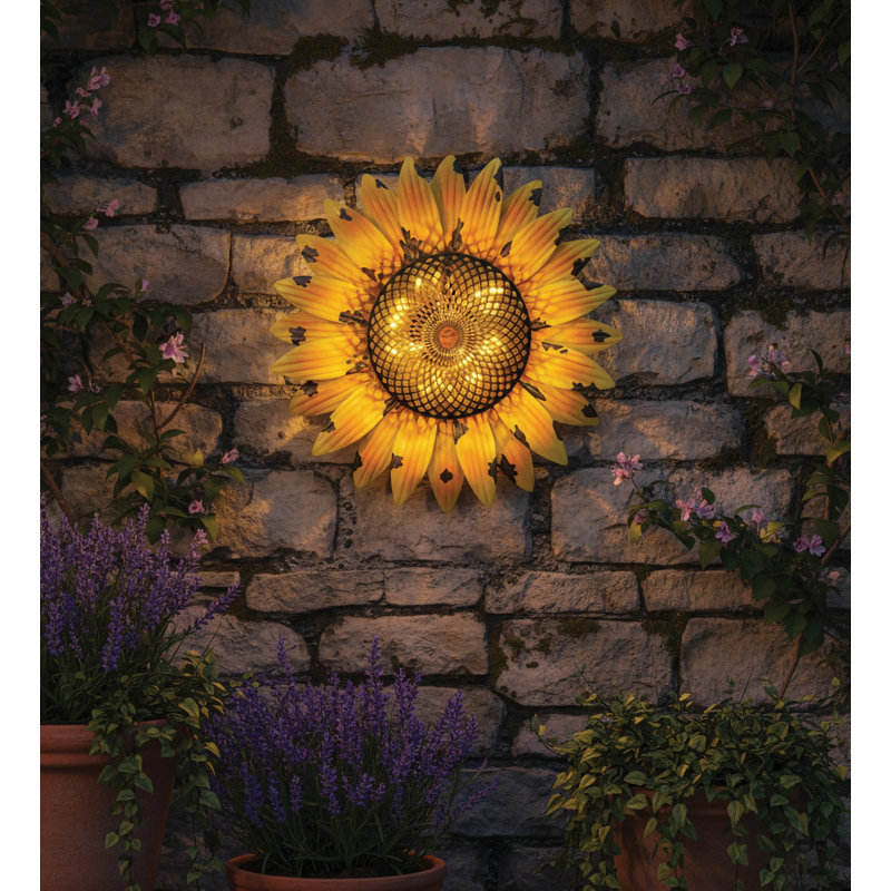 Décoration murale tournesol solaire 13 pouces standard en métal et solaire pour l'extérieur