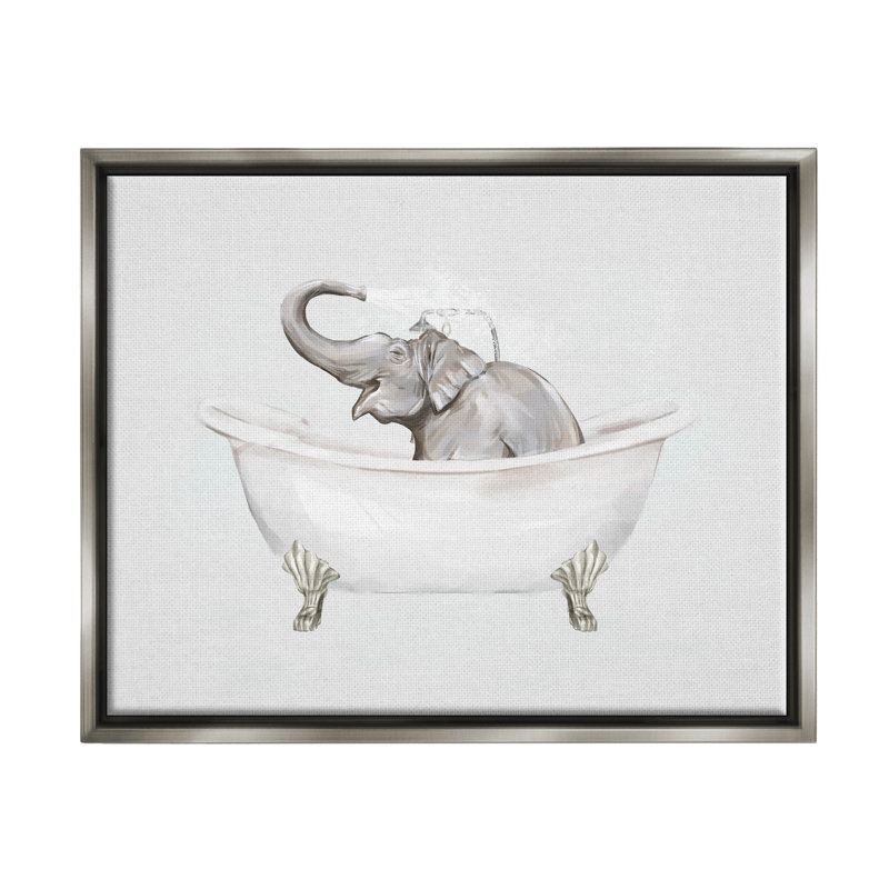 «Happy Elephant Splashing Bathaign», art mural encadré sur toile flottante par Ziwei Li, H 17 po x l 21 po x P 1,7 po