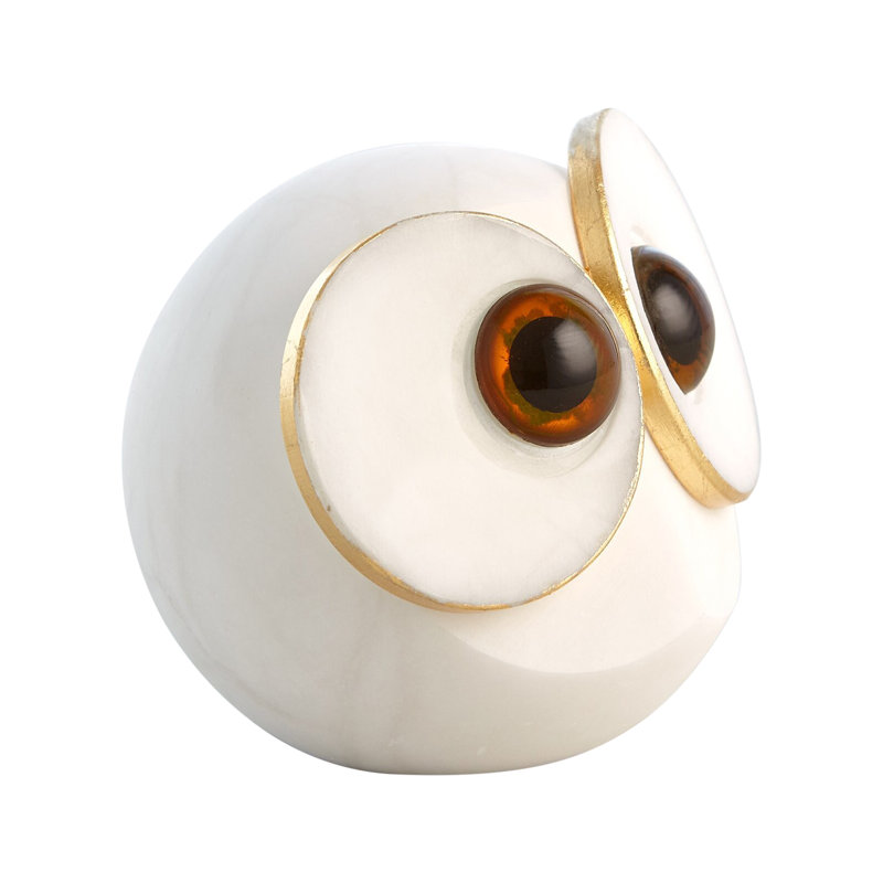 Alabaster Big Eyed Owl, 4.75" H x 5" W x 5.75" D