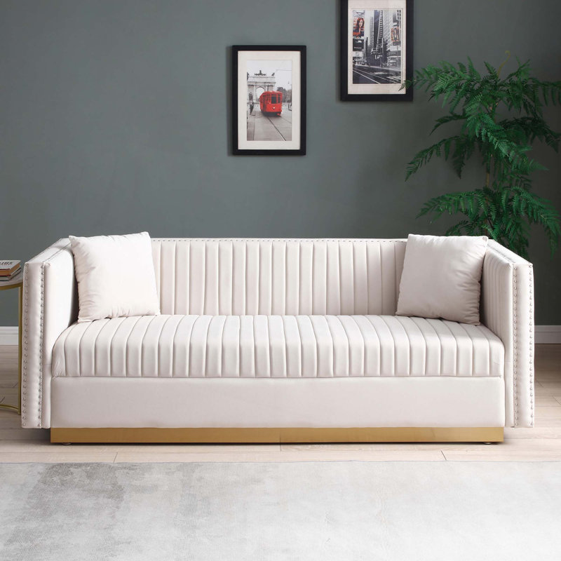 Canapé en velours capitonné Contemporary, Beige