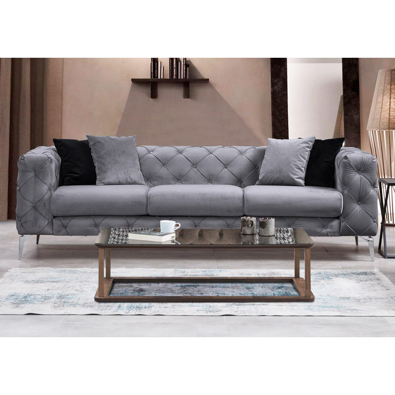 Canapé rembourré 93,3 po Kerveen, 100 % polyester gris