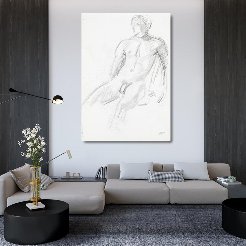 "Nue, croquis" par Magnus Enckell - Art mural sur toile tendue avec châssis, H 48 po x l 33 po