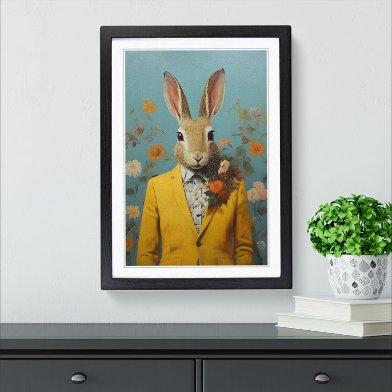 Rabbit Contemporary No.2 - Single Picture Frame Print on Wood, Black Framed, 34cm H x 25cm W x 2cm D