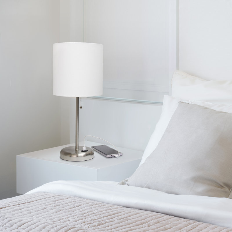 Delp Metal USB Table Lamp, White, Silver, Yes
