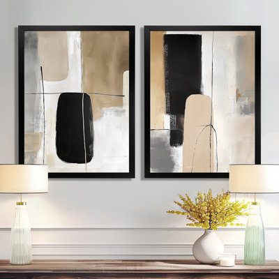 Compositions minimalistes et géométriques dans des tons naturels - ensemble d'art mural moderne Mid-Century de 2