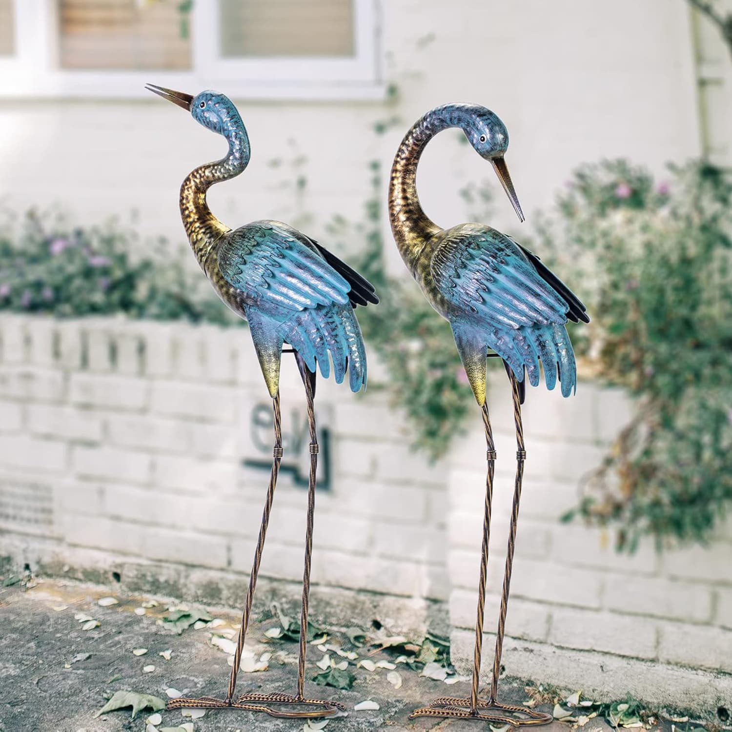 Statue De Héron Bleu En Métal – Grande Sculpture De Jardin 84 Cm, Décoration Extérieure Élégante Oiseau