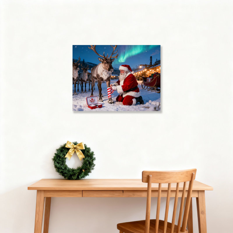 Père Noël renne sur toile, H 20 po x l 30 po